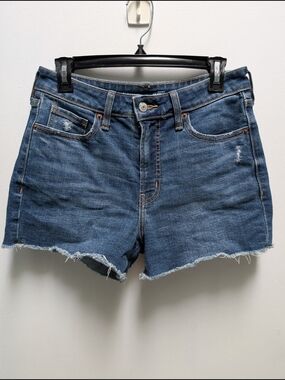 Old Navy Dark Blue High-Rise Frayed Hem Jean Shorts